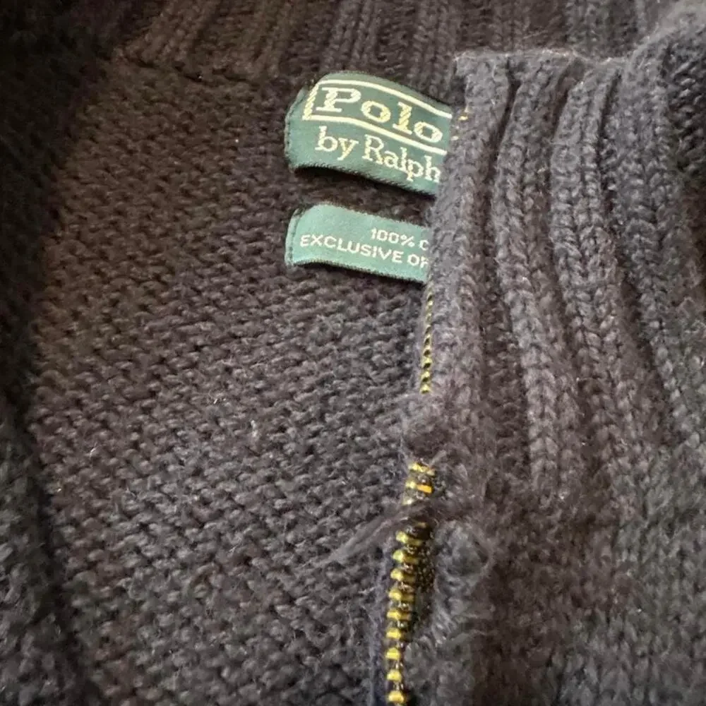 Vintage navy blue polo ralph lauren quarter zip cotton sweater